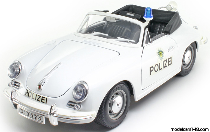 1961 - Porsche 356 B Police Bburago 1/18 - Передняя левая сторона